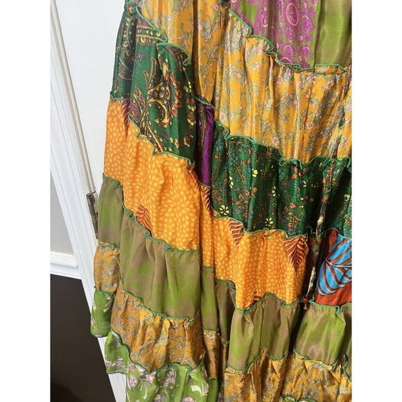 Bohemian Patchwork Skirt One Size Hippie Silk Sari Mix‎ Skirt Drawstring.   Hh - Picture 4 of 5